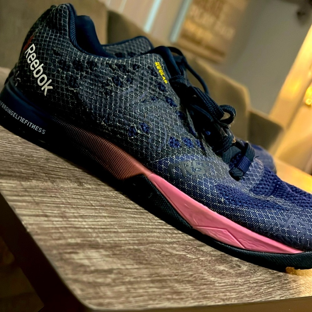 Reebok Crossfit Navy and Pink Shoes. Used very little. Great condition. Size 8.5